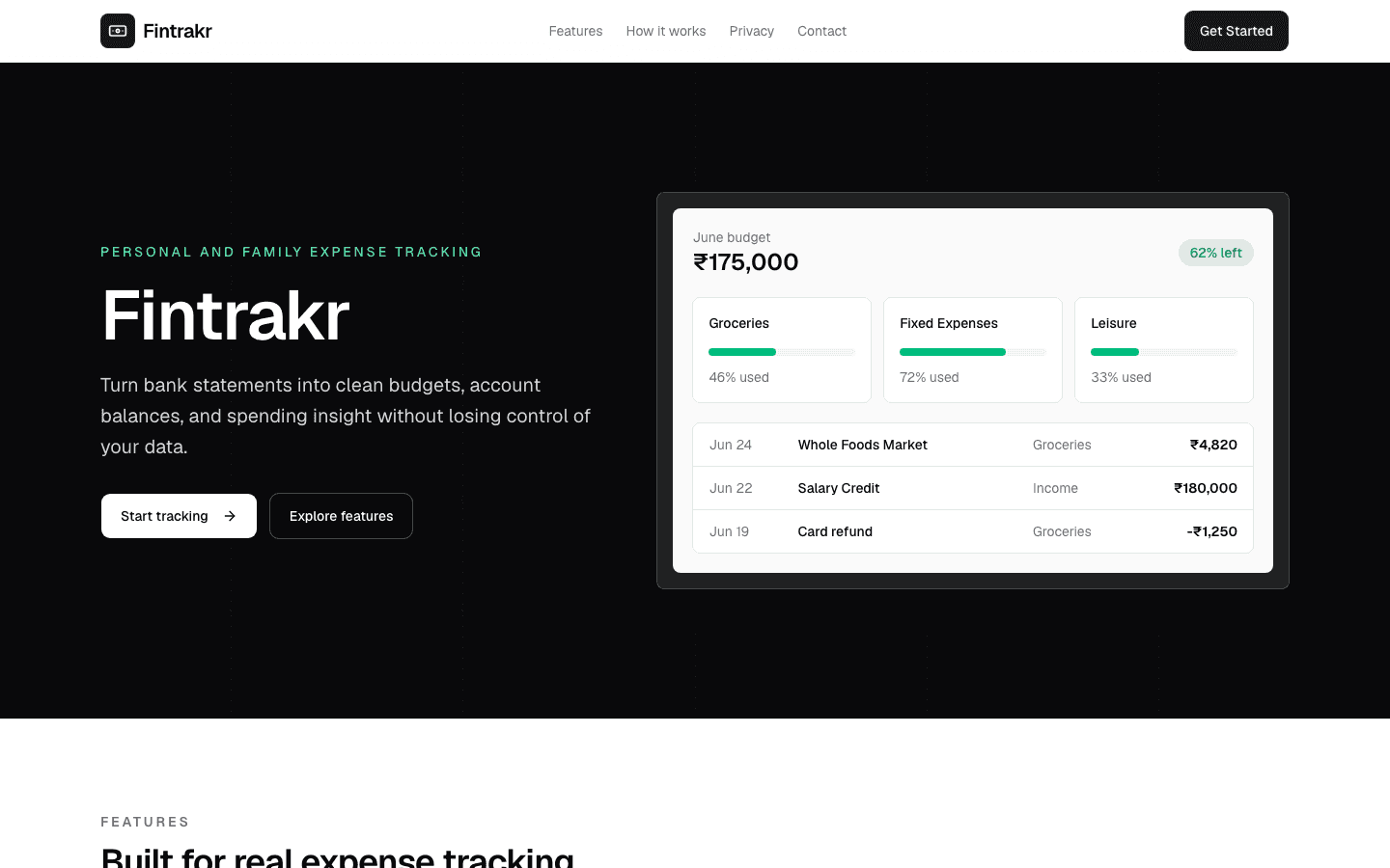 Fintrack product screenshot