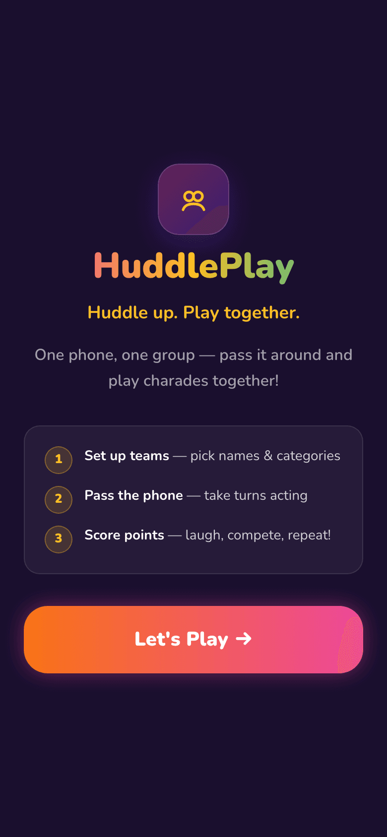HuddlePlay mobile app screenshot